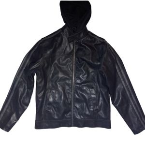 Arizona Faux Leather Hooded Jacket, Size M